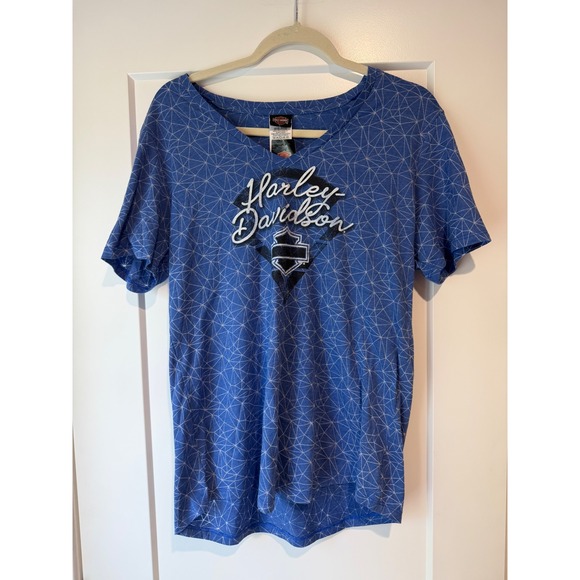 Harley-Davidson Tops - Harley Davidson Womens Large Blue Geometric V-Neck T-Shirt El Paso Texas NWT